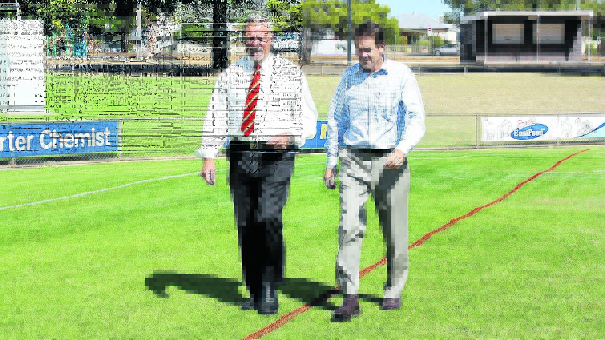 Gunnedah Mayor Owen Hasler, left, inspects the track with Member for Tamworth Kevin Anderson ahead of Saturday’s Relay for Life event.