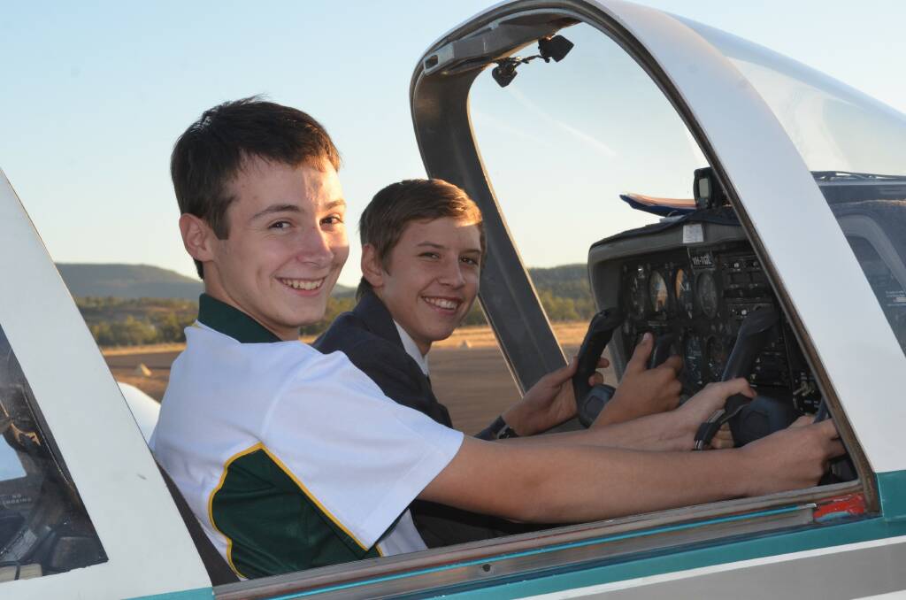 Gunnedah Year 11 students Lachlan Batinic, left, and Ryan King are looking forward to beginning a career as a pilot after being awarded the Chris Middlebrook Flying Scholarship. See page 5 for story.