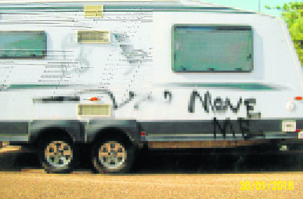 This caravan was the victim of a graffiti attack.