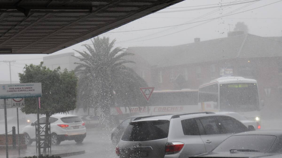 Rain bucketed down in Gunnedah's main street on Wednesday.