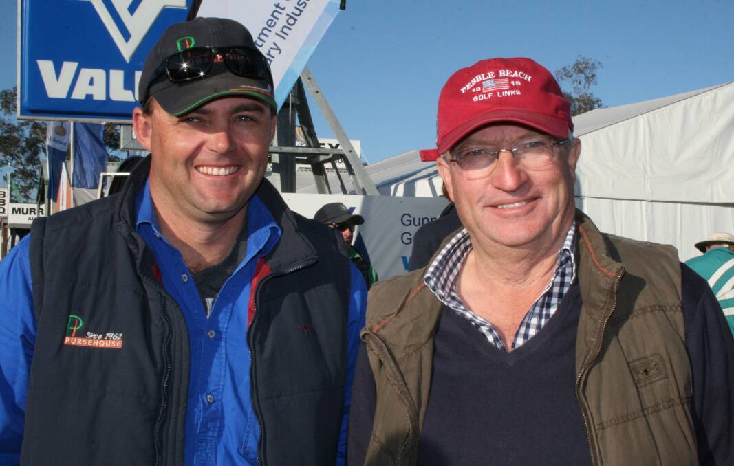 AUGUST OUTING: Pursehouse Rural agronomist Ben Leys from Quirindi  with Spring Ridge grower Gordon Brownhill.