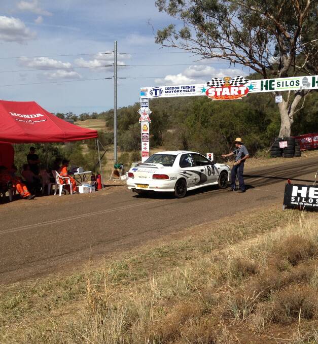 Sam Turner positions Coonamble's Ian Kelly for a green light to go at last year's Mount Porcupine Hill Climb event.