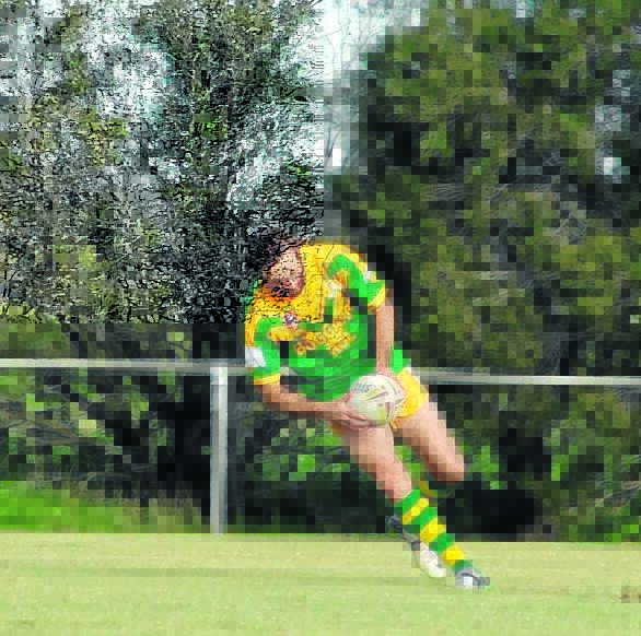 Boyde Campbell in a tryscoring pose earlier this season. Campbell is sure to play a key role for the Boggabri Kangaroos as they enter finals mode.