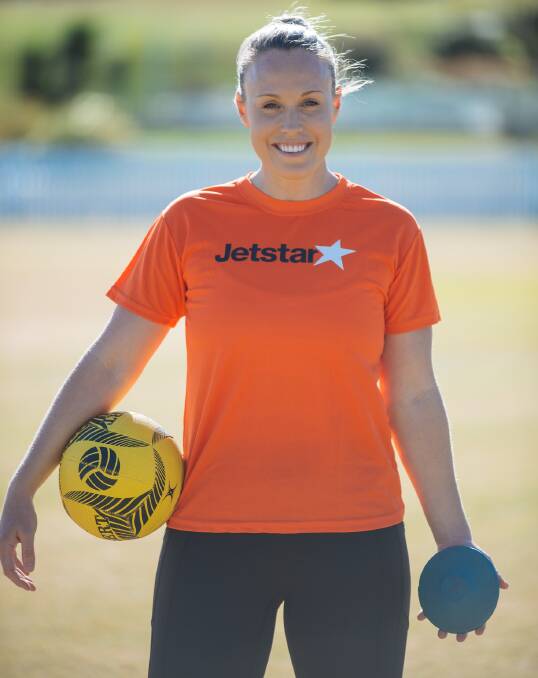 READY TO TRAIN YOUNG ATHLETES: Australian netballer Kimberlee Green will conduct a training session in a NSW country region as part of a Jetstar Little Athletics Australia initiative.