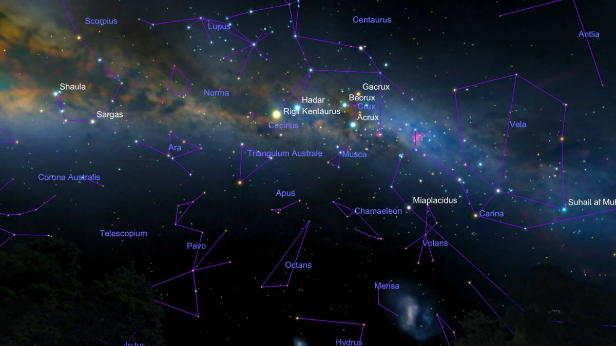 Star chart:  The sky looking south from the New England/North West Region around 8pm in mid-June.  Image courtesy of SkySafari, skysafariastronomy.com