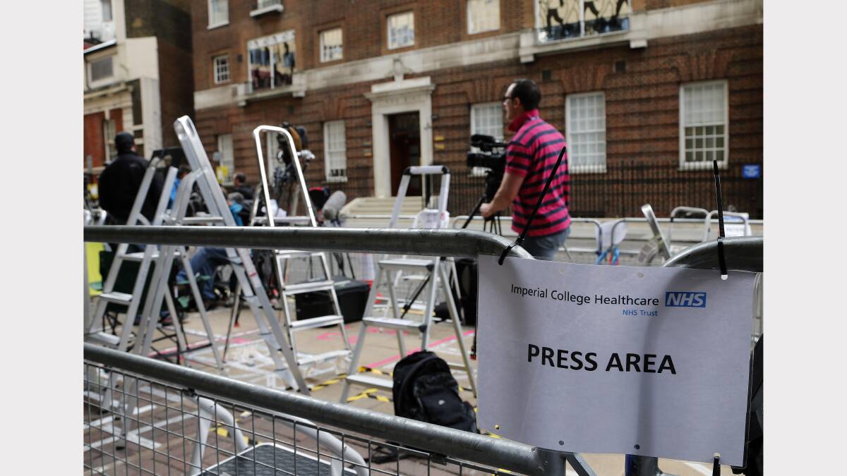 Media continue to wait outside the Lindo Wing of Saint Mary's Hospital in London
