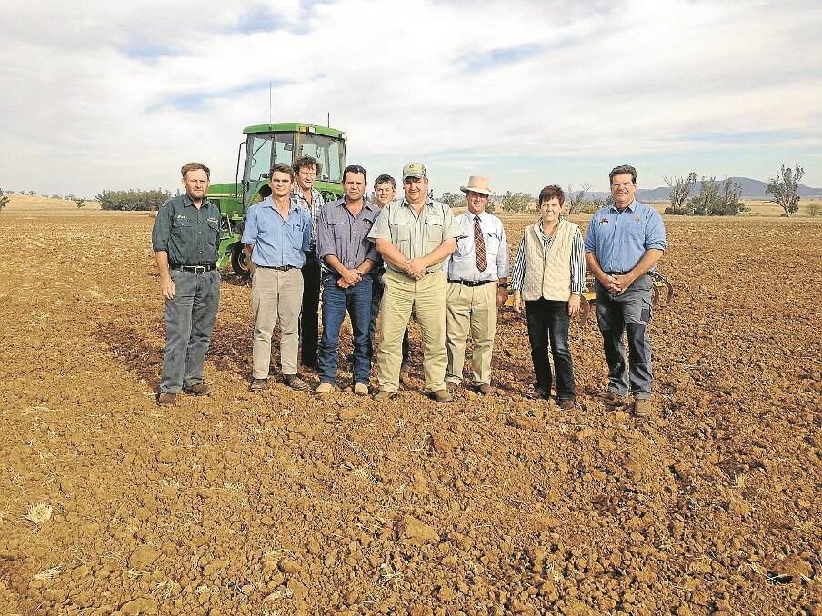 Members of the Trelawney Farm Steering Group, from back left, Bernie Shakeshaft  (BackTrack founder) and Jeff Britten (farmer). Front: Peter Archer (Archers Mobile Repairs), Stuart Loseby (Water Dynamics), Craig Watton (Farm Manager Trelawney), Glenn Starrit (Peel Valley Machinery), Phillip Hetherington (Principal Ray White Garvin and Cousens), Fiona Snape (Tamworth Local Aboriginal Land Council) and Russell Ison (Senior Agronomist Tamworth Rural). Absent: Anne Ferguson, Namoi CMA