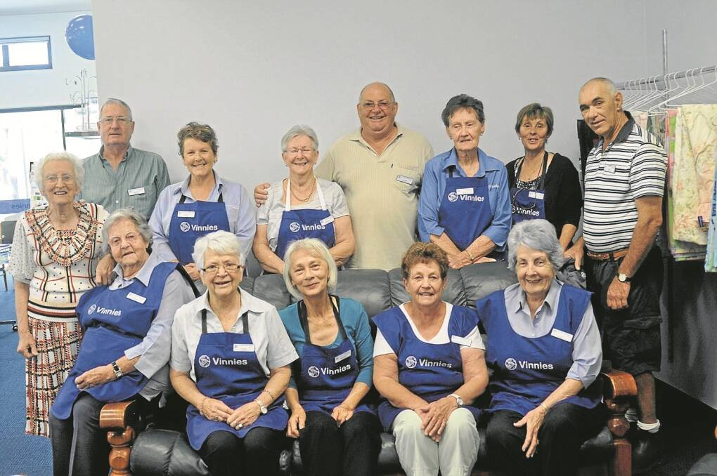 ST Vinnie’s volunteers on duty at the store on opening day last Thursday. Standing, from left, Gloria Reading, Martin Warren, Thelma Cassidy, Dorothy Waterford, Laurie Haggarty, Shirley Wilkins, Janette Corne and David Hassan. Seated: Lorna Jaeger, Olga Wilson, Frances Wells, Iris Harford and Pat Kelly.