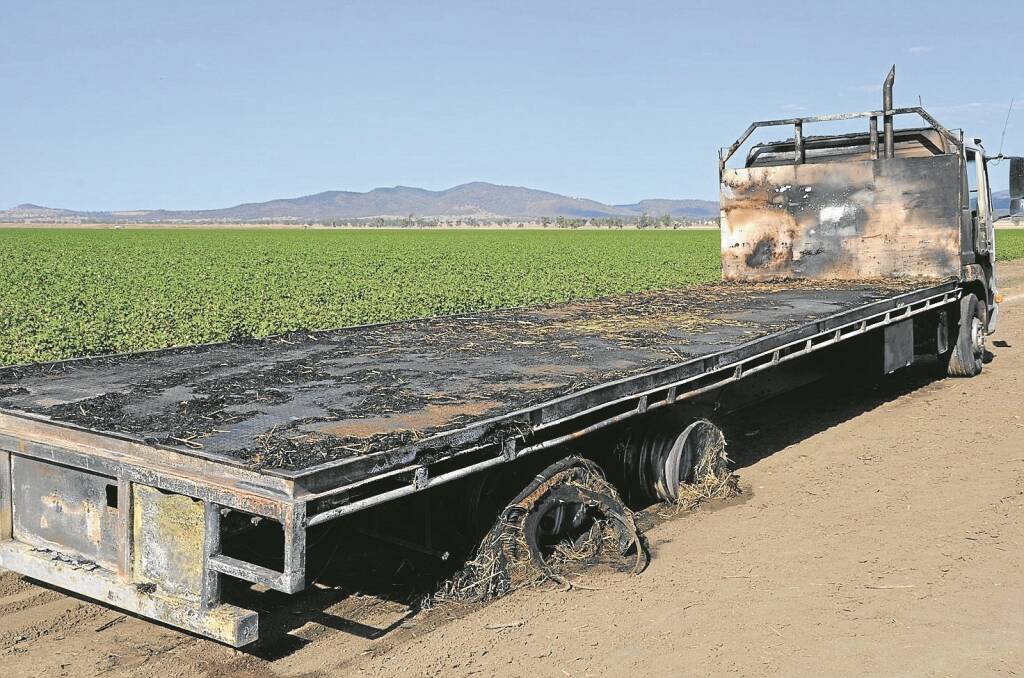 A TRUCK was destroyed in the fire, after its load of hay caught alight on Saturday near Carroll.