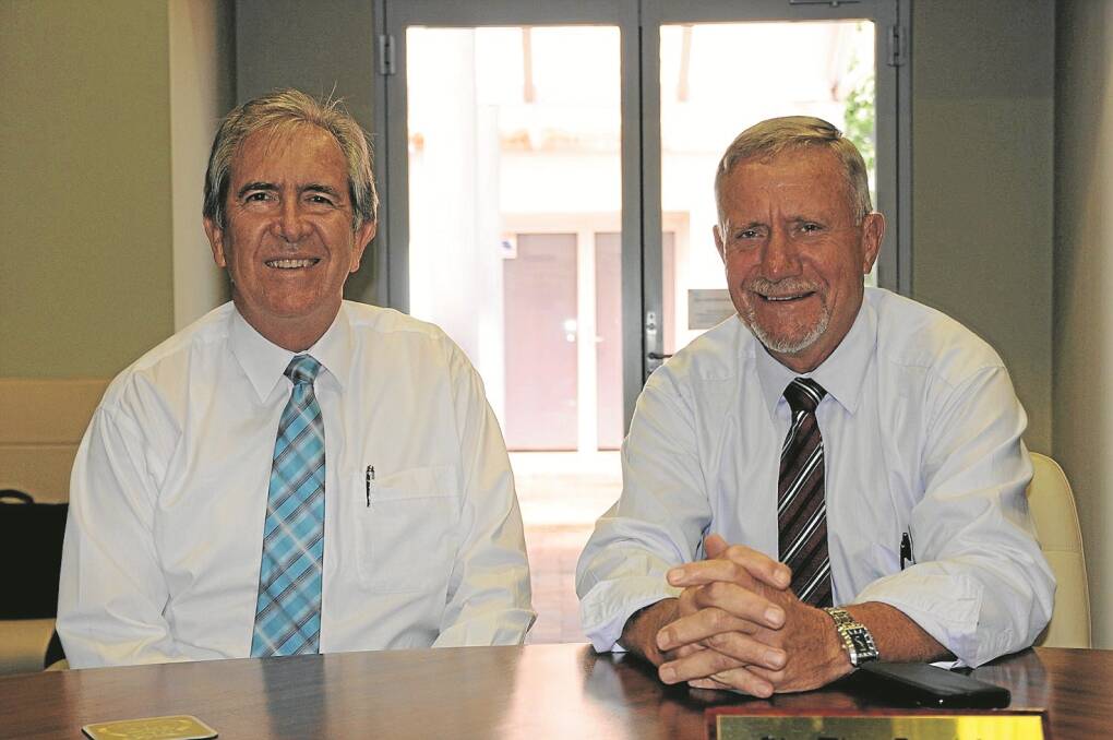 Gunnedah Mayor Owen Hasler, right, with Stephen Blackadder who is heading up the review of council. 