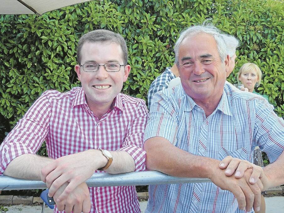 FORMER Gunnedah Mayor, Adam Marshall, now the Member for Northern Tablelands, catching up with Gunnedah Shire councillor Steve Smith.