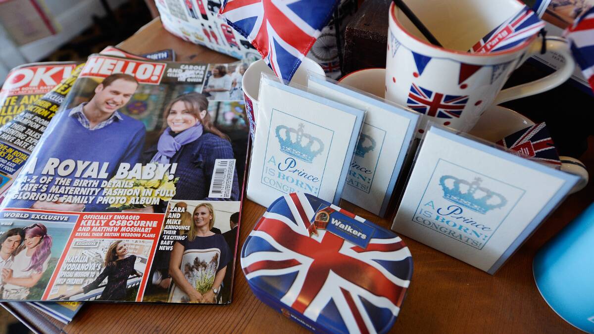 British and royal decorations are seen after the announcement of the birth of the royal baby at Ye Olde King's Head English pub's gift shop. Photo: Getty.