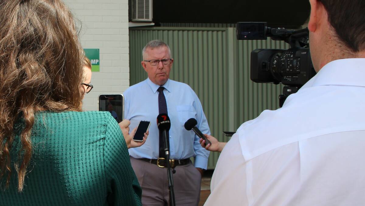 Federal Member for Parkes Mark Coulton speaks on the Inland Rail independent report in April 2023. Picture supplied.