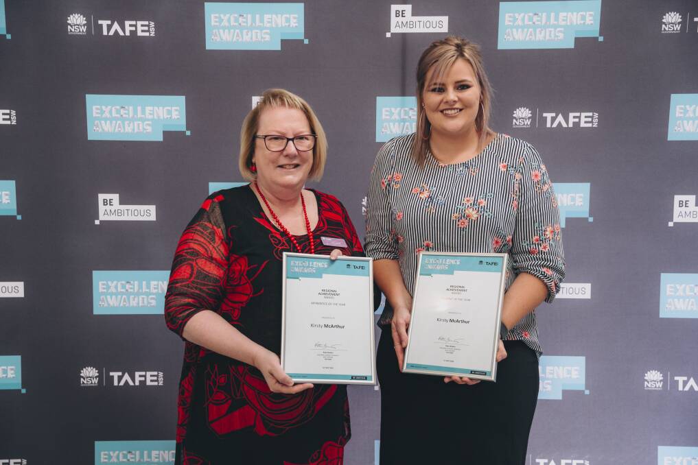 Congratulations: TAFE NSW Regional General Manager Kate Baxter and Kirsty McArthur at the awards ceremony in Mudgee on Thursday.