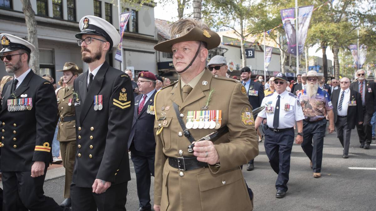 Servicemen and women and ex-service personnel marched in Tamworth in 2022. Picture by Peter Hardin, file