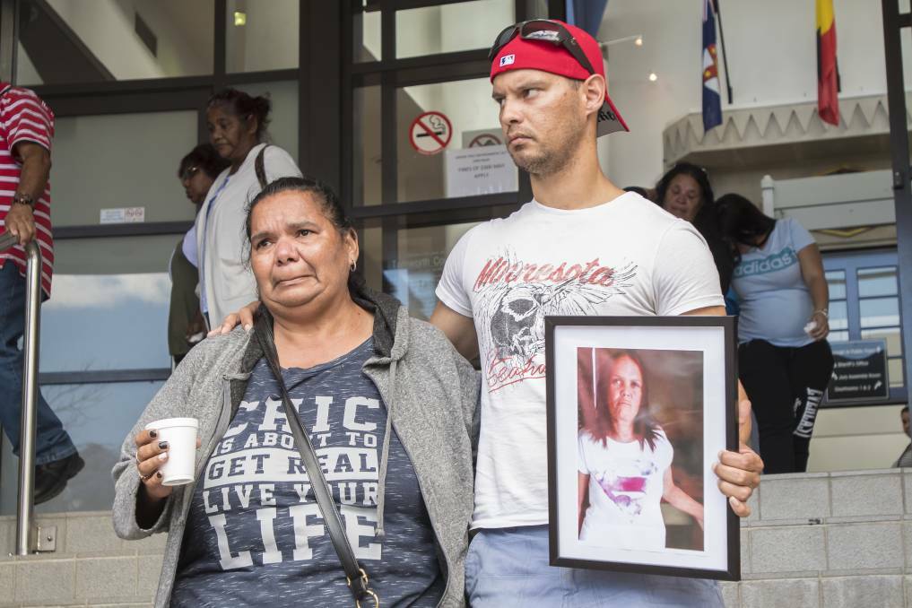 Murdered woman Johann Morgan's sister Vivienne Morgan and son Michael Morgan outside NSW Supreme Court in Tamworth during Ruttley's court case. Photo: Peter Hardin