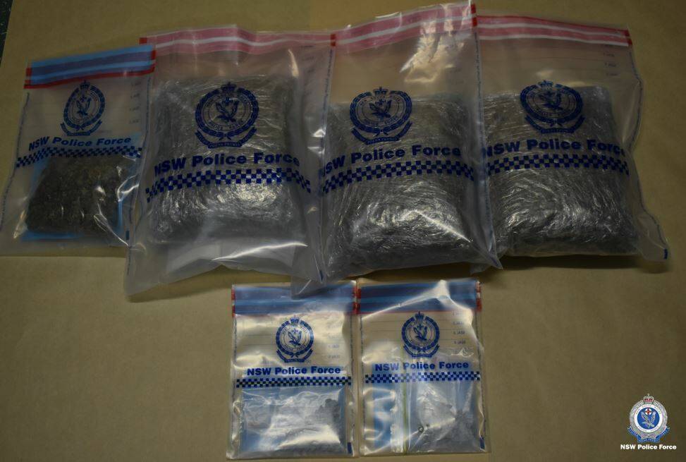 Charges laid: The drugs seized in the car stop on the Oxley Highway at Bective, near Tamworth, on June 10. Photo: NSW Police