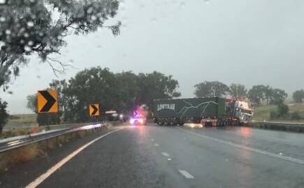 Accident: The truck that jack-knifed on the New England Highway near Willow Tree. Photo: James Hollinworth