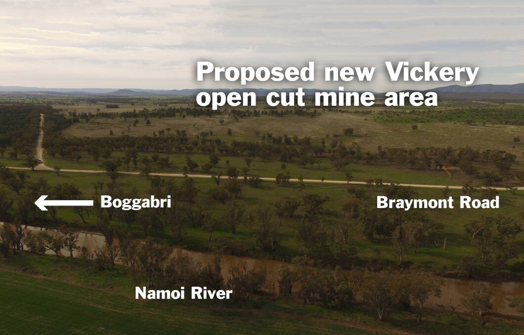 EXTENSION: New mining areas are being proposed for the Vickery mine, 25kms north of Gunnedah, including one section believed to be within 500m of the Namoi River.