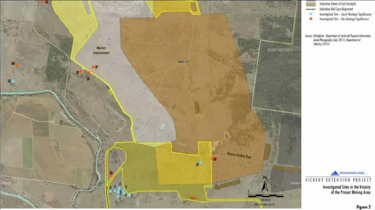 Map showing proximity of homestead and outbuildings to proposed mine extension area and rail spur. Image: Vickery expansion project environmental impact statement