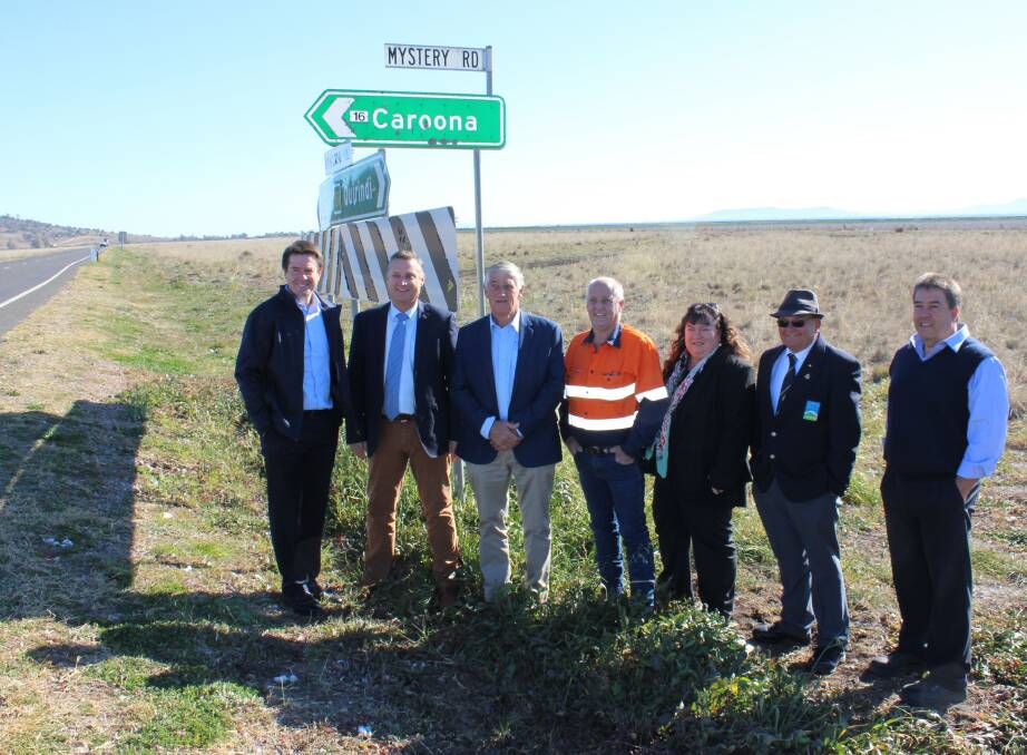 Tamworth MP Kevin Anderson with Gunnedah Shire Council and Liverpool Plains Shire Council representatives at the Mystery Road T intersection on Friday. Photo: supplied