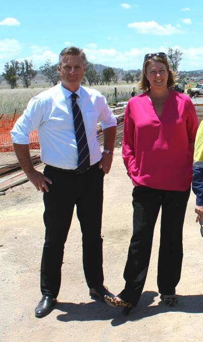 Gunnedah shire mayor Jamie Chaffey and Minister for Roads, Maritime and Freight Melinda Pavey at the Hoss Causeway where floodproofing is under way.