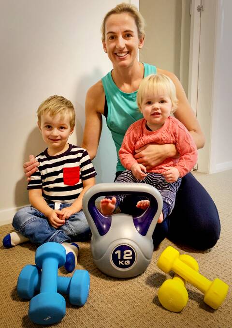 Spring Ridge's Laura Wilmott says it is difficult for people in the country to access fitness facilities, especially mums. She is pictured here with her children Archie and Madeleine.