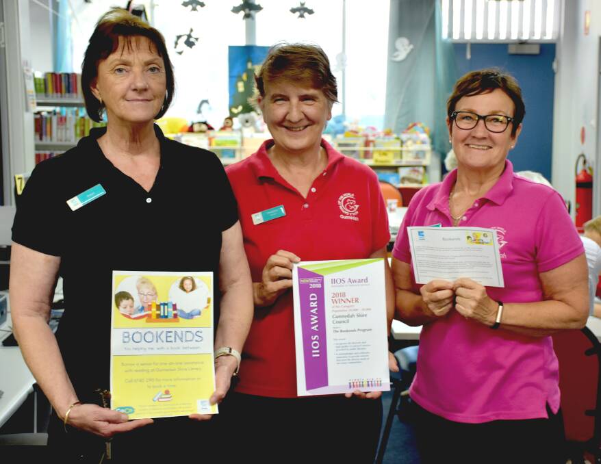 Gunnedah Shire Library had seen success with its Bookends initiative. Pictured are Robyn Draper, librarian Christiane Birkett and Yvonne Reading.