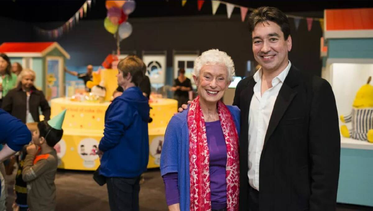 Play School presenter Alex Papps with former presented Benita Collings. Photo: Rohan Thomson