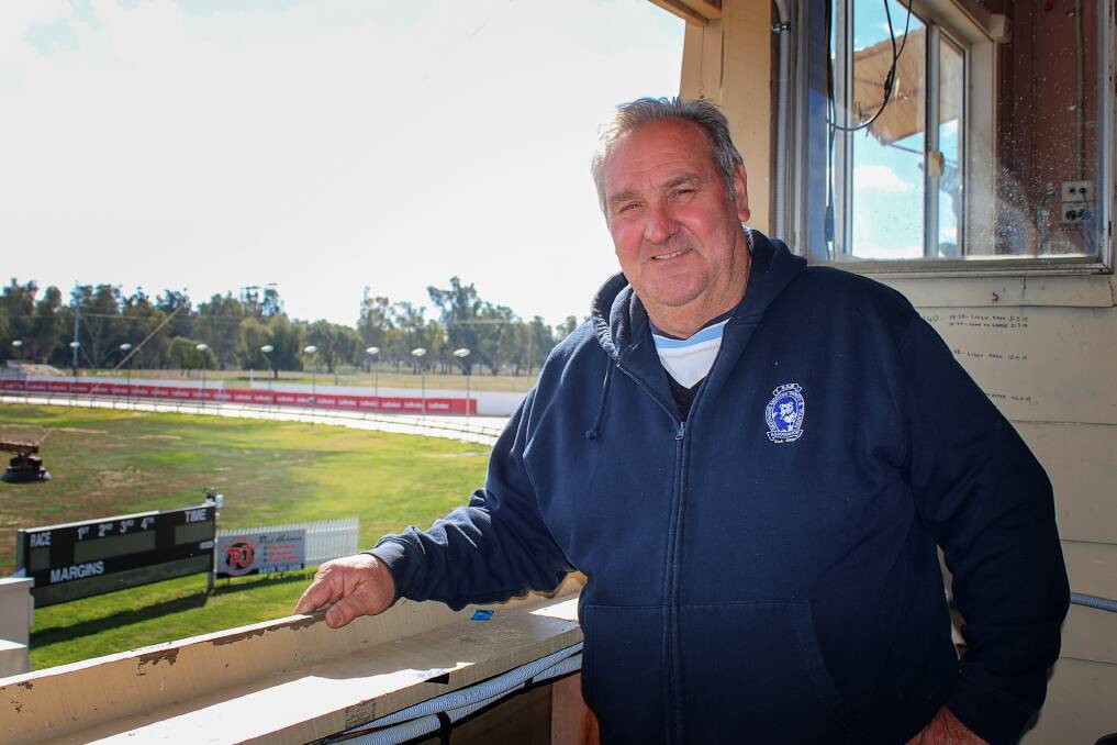 Greyhound Breeders, Owners and Trainers Association area director Geoff Rose in the officials boxes at Gunnedah Greyhound Racing Club's track.