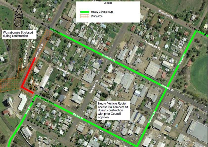 Detours will be put into place when Warrumbungle Street is closed on January 14. Image: RMS
