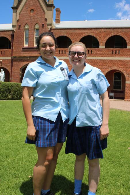 Leah Broekman (right) on the last day of her HSC in 2017.