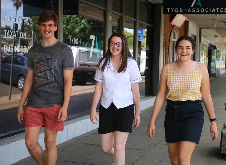 Gunnedah's Max Crowhurst, Jess Moore and Grace Jaeger are free of the HSC. Jess Moore was among the students who sat the last exam in the timetable.
