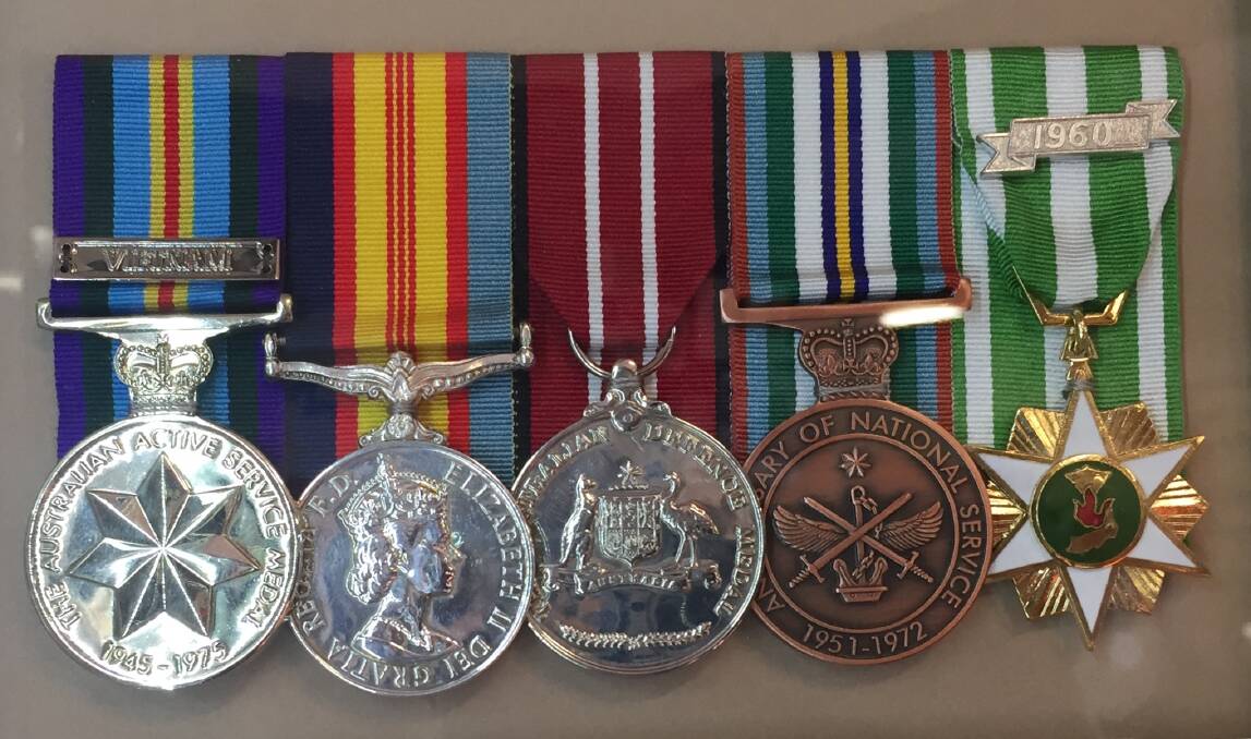 Phil Barwick's completed set of medals on display at the museum.