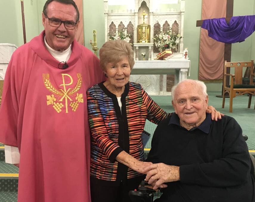 St Joseph's parishioners Phinny and Rita Herden (right) received a special blessing from parish priest Fr John McHugh for their diamond wedding anniversary