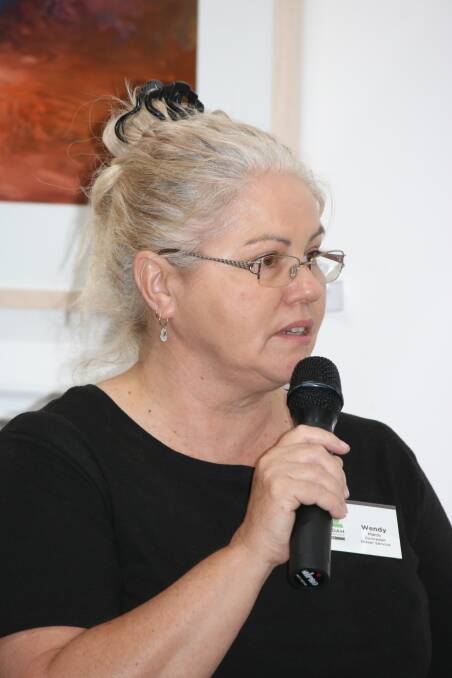 Gunnedah business owner Wendy Marsh addresses state candidates at Gunnedah's Meet the Candidates event on Wednesday.