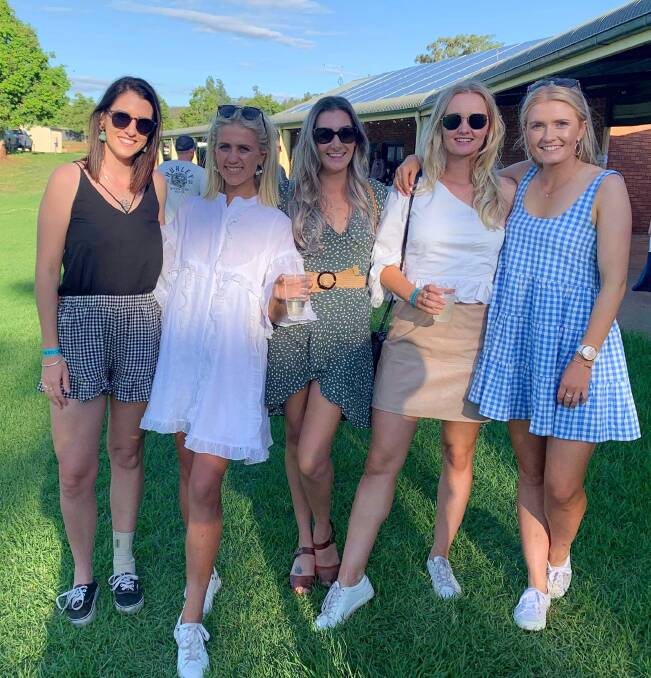 DANCING WITH DEVILS: Sophie Cameron, Georgia Carrigan, Aayla Louise, Jess Cormie and Sophie Clift went to A Day with the Devils at Gunnedah Rugby Club at the weekend. Photo: Supplied. 