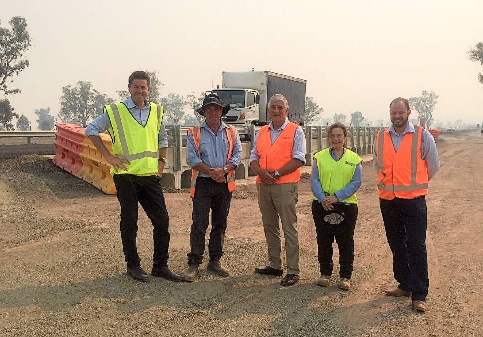 FLOODPROOFED: Tamworth MP Kevin Anderson with Transport for NSW district works manager Kylie Bray and Gunnedah Shire Council's project officer Richard Baxter, acting mayor Rob Hooke, and infrastructure director Jeremy Bartlett. Photo: supplied