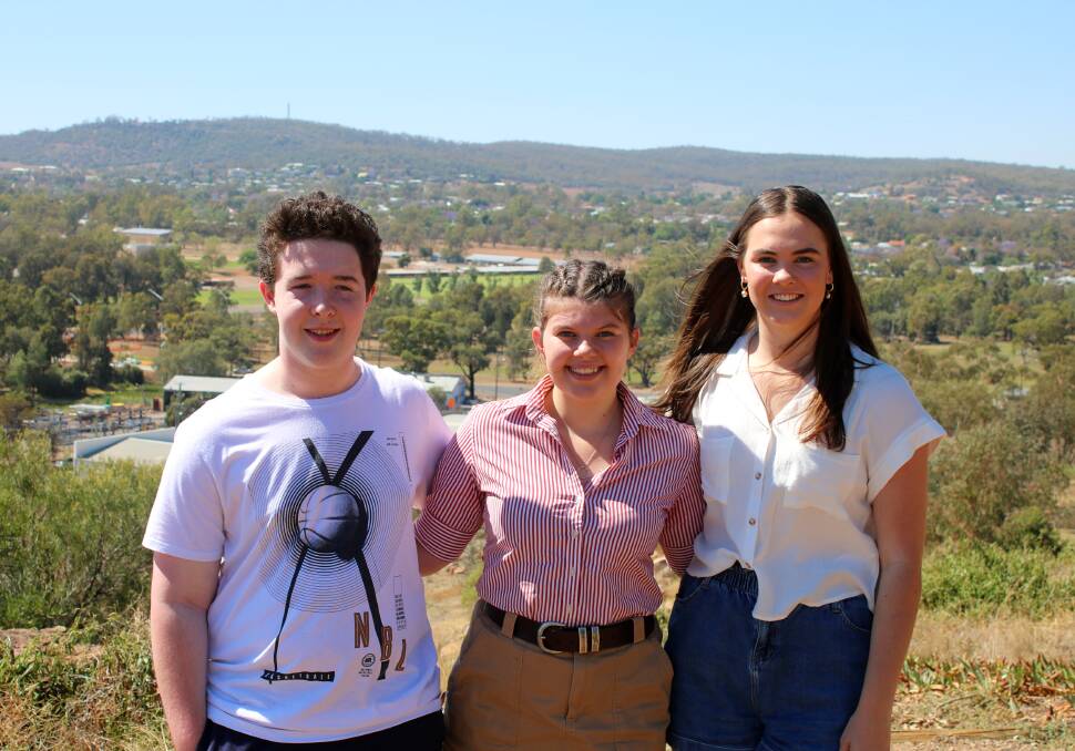 DONE AND DUSTED: Gunnedah High School's Cameron Gale and Lucy Moore with St Mary's College's Bella Gallagher have finished their HSC exams.