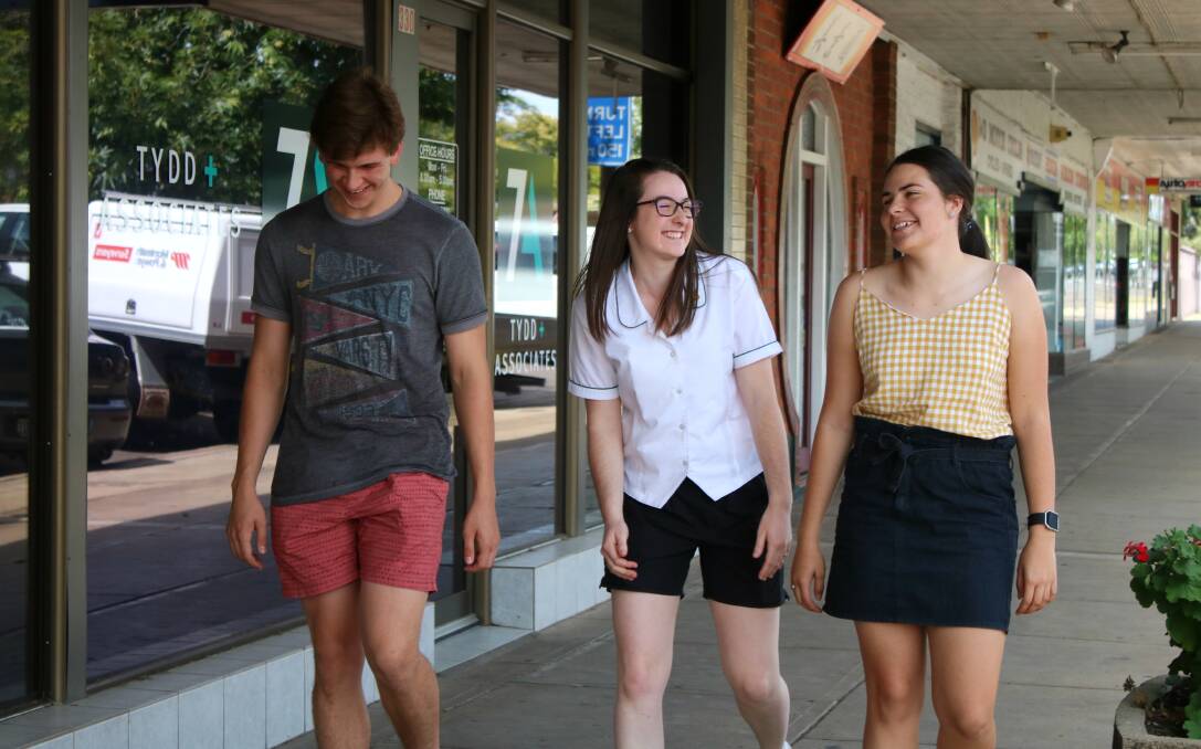 Max Crowhurst, Jess Moore and Grace Jaeger after finishing the HSC in November.
