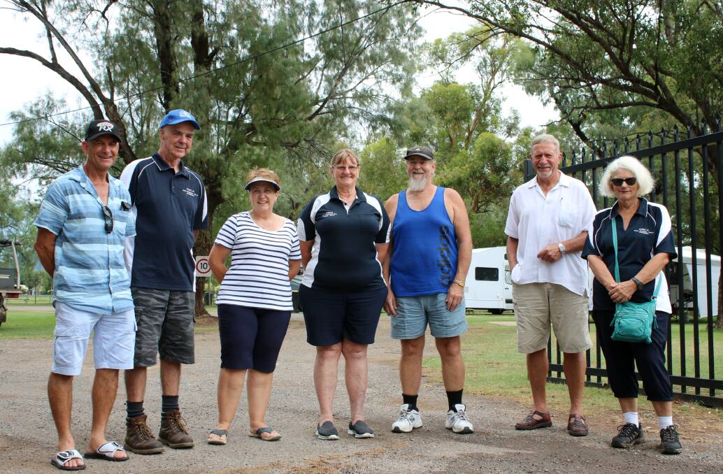 The CMCA National Rally management team drop into Gunnedah to progress plans for October's event. Pictured are Paul Jensen, Paul Flynn, Nicola Jensen, Lyn and Mick McLaughlin and Anita Flynn with council's rally working group member Owen Hasler (second from right). Photo: Vanessa Höhnke