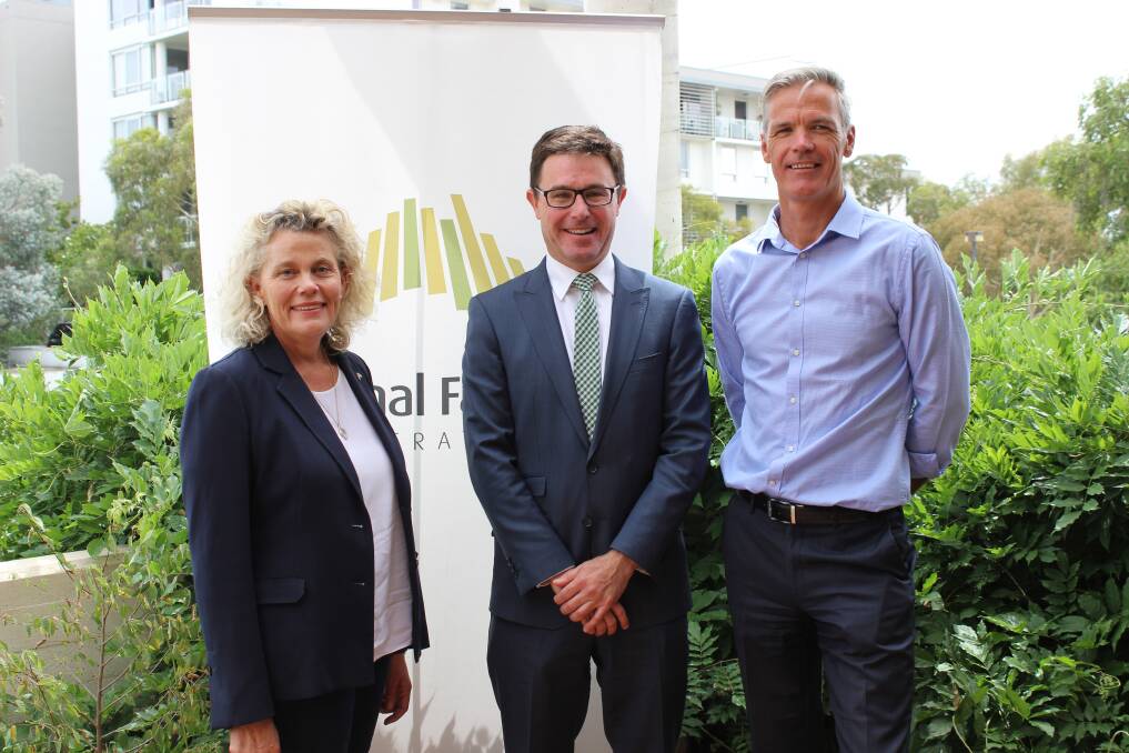 National Farmers' Federation (NFF) president Fiona Simson, Agriculture and Water Resources Minister Hon. David Littleproud MP, and NFF Chief Executive Tony Mahar meet in Canberra. Photo: Supplied