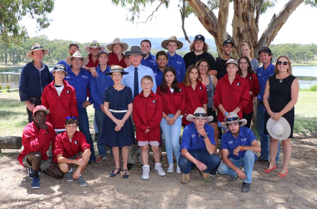 NSW Governor Hurley and his wife Linda (centre) visit BackTrack in Armidale. The Hurleys are co-patrons of the youth organisation. Photo: BackTrack