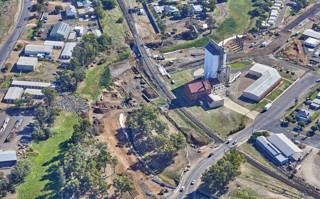An aerial view of the site where the rail overpass is being constructed. Photo: supplied