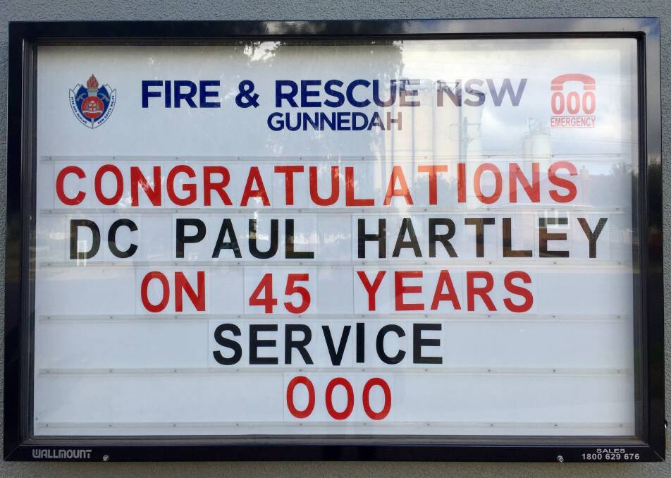 A congratulatory message on the fire station.
