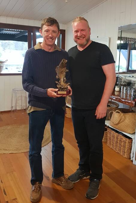 2019 Bayer Big Fish Challenge Rural Angler of the Year Adam Altmann and Bayer's Ben Thompson. Photo: supplied