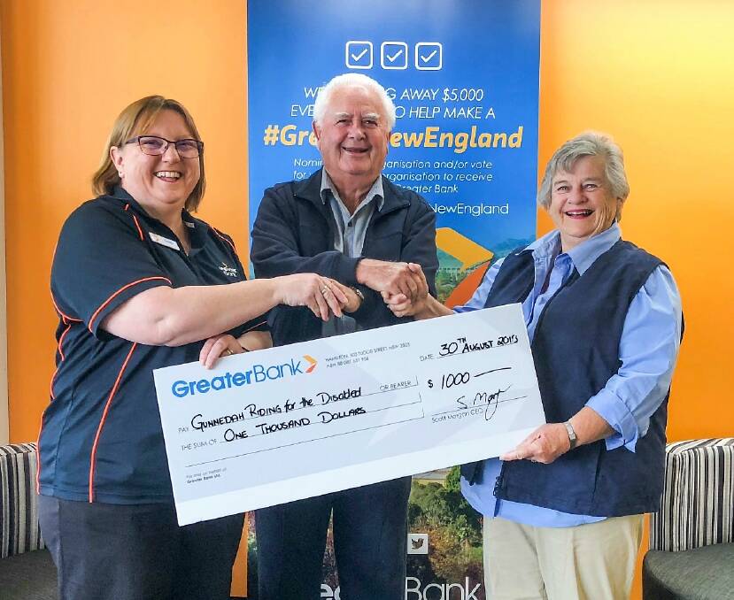 Gunnedah RDA's Max Small and Renee Hooke with Gunnedah Greater Bank supervisor Tammy Megson in August. The branch received $1000 through the #GreaterNewEngland community funding program.