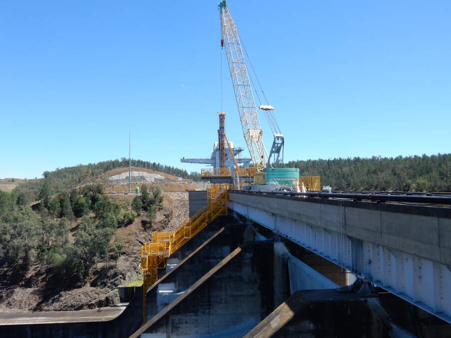 A progress shot of the upgrade at Keepit Dam. Photo: Water NSW
