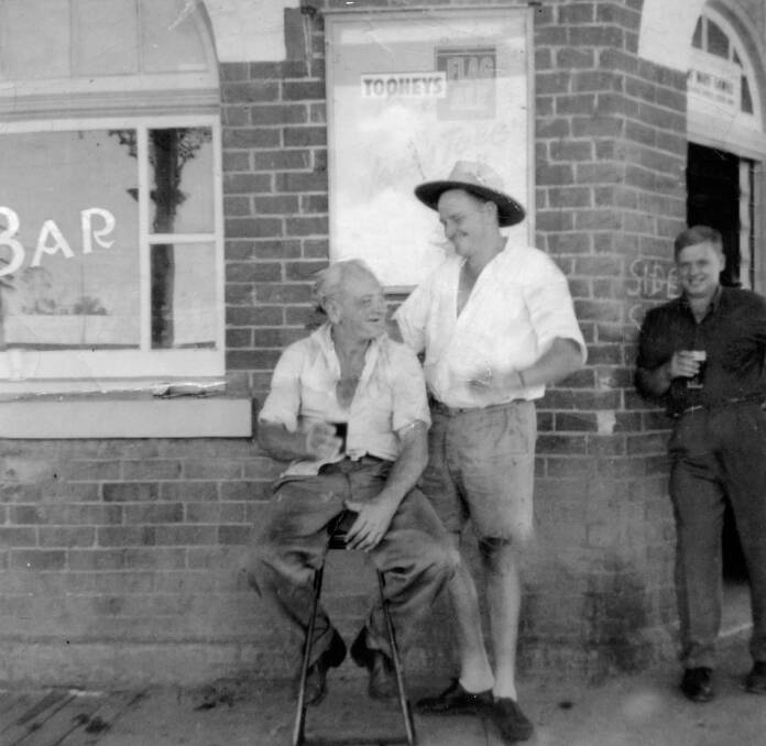Hubie Turner, Don Campbell and John Baird enjoy a cold beer on the verandah in 1963.