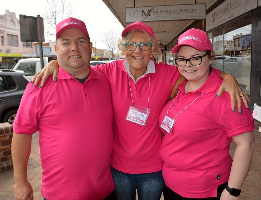 Locals Ray Williams, Jo Smith and Ashleigh Burns have been nominated for Gunnedah's Pink Personality challenge. Photo: Jessica Worboys